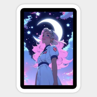 Anime nurse moon lover in night sky cresent moon stars Sticker